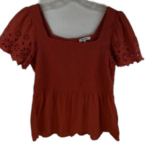 Madewell Top Orange Square Neck Babydoll Cropped Top Milkmaid Boho Cottage Sz M
